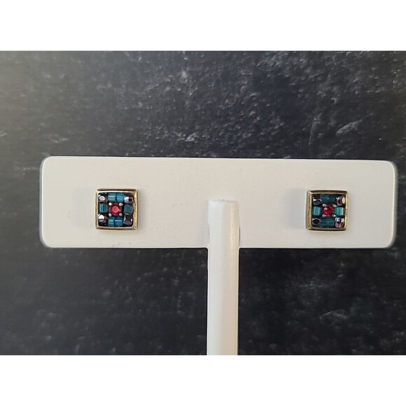 Vintage Nine West Beaded Square Shaped Stud Earrings - Picture 6 of 10